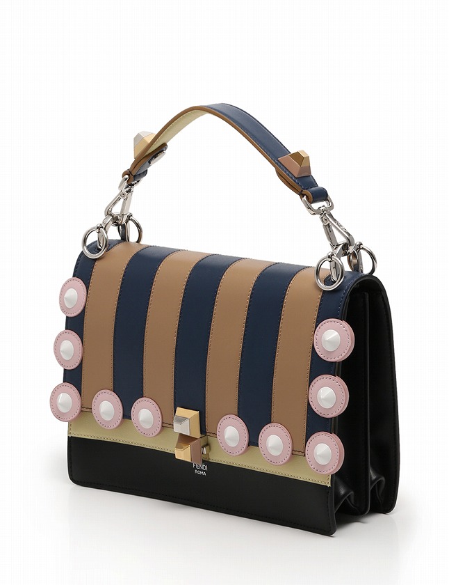 FENDI レザーショルダーバッグ 黒/ベージュ フェンディショルダーバッグ 黒とベージュ ストライプ