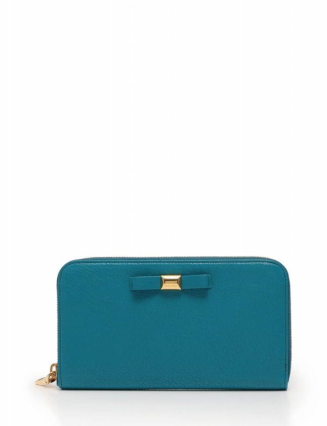 ミュウミュウ miumiu 長財布 マドラス ラウンドファスナー ターコイズ 