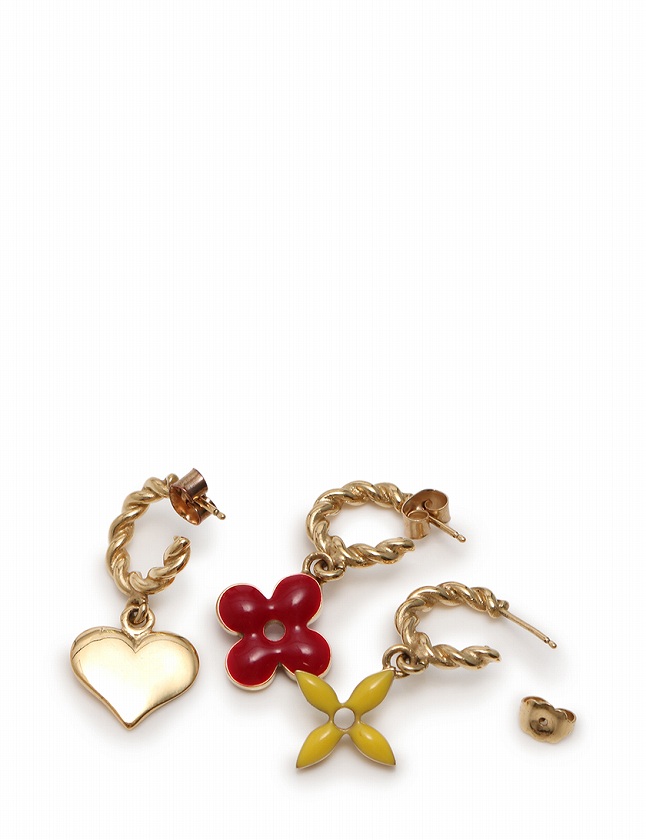 LOUISVUITTON ブークルドレイユ フープピアス 赤 黄 ゴールド 3点