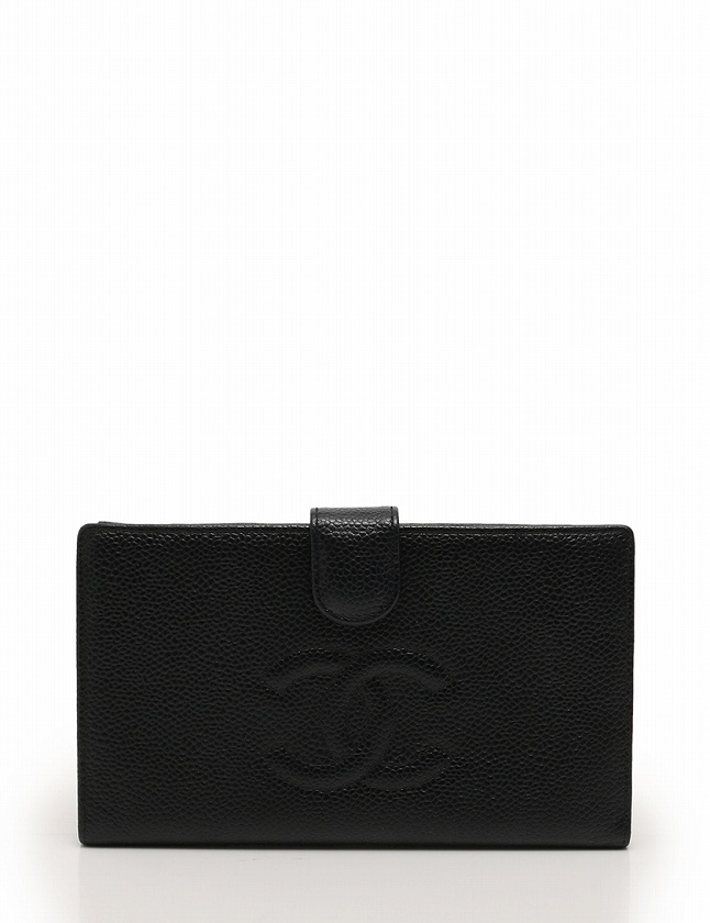 シャネル CHANEL 長財布 二つ折り がま口 ココマーク 黒 ブラック 小物 