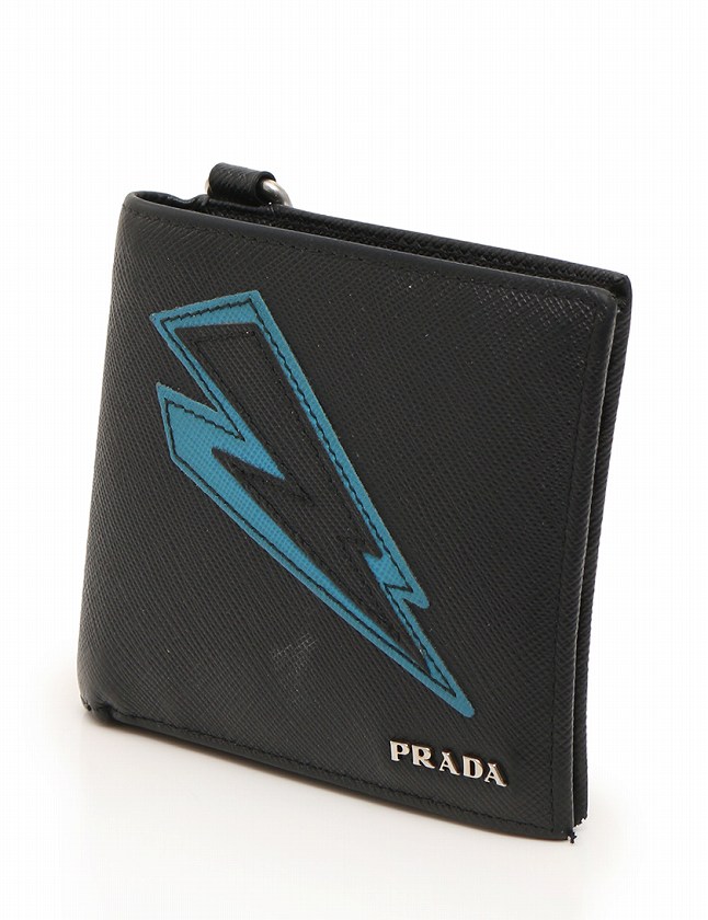 プラダ PRADA 財布 札入れ 二つ折り 黒 ブラック 水色 小物