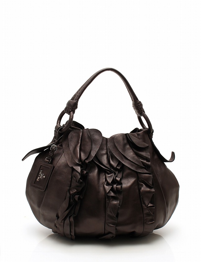 プラダ PRADA ショルダーバッグ 茶色 ブラウン レザー フリル BR3993 