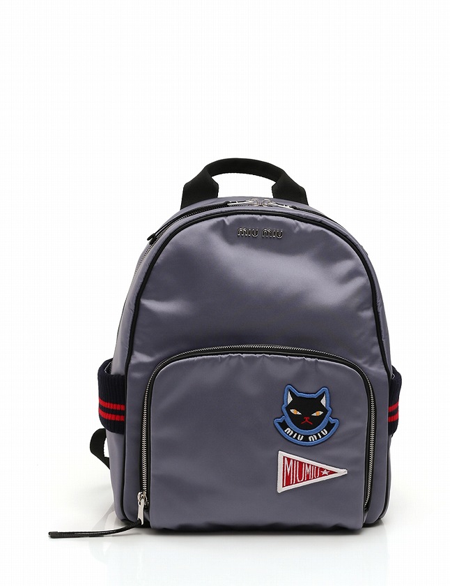 ミュウミュウ Miumiu バックパック リュック キャットモチーフワッペン グリーチネ 薄紫 ライトパープル ナイロン 5bz009 保存袋 ギャラ付き レディース 114 ベクトルパーク