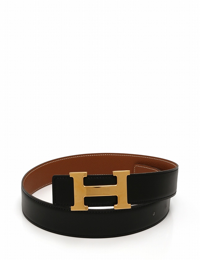 エルメス HERMES ベルト 革ベルト コンスタンス H 黒 茶色 ゴールド 