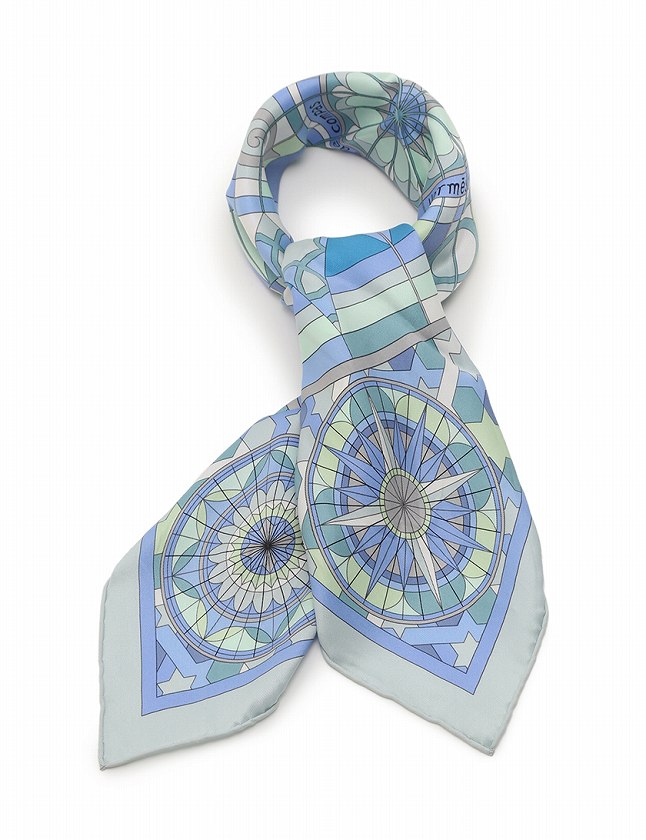 エルメス HERMES スカーフ スクエア カレ 70 水色 ライトブルー 緑  