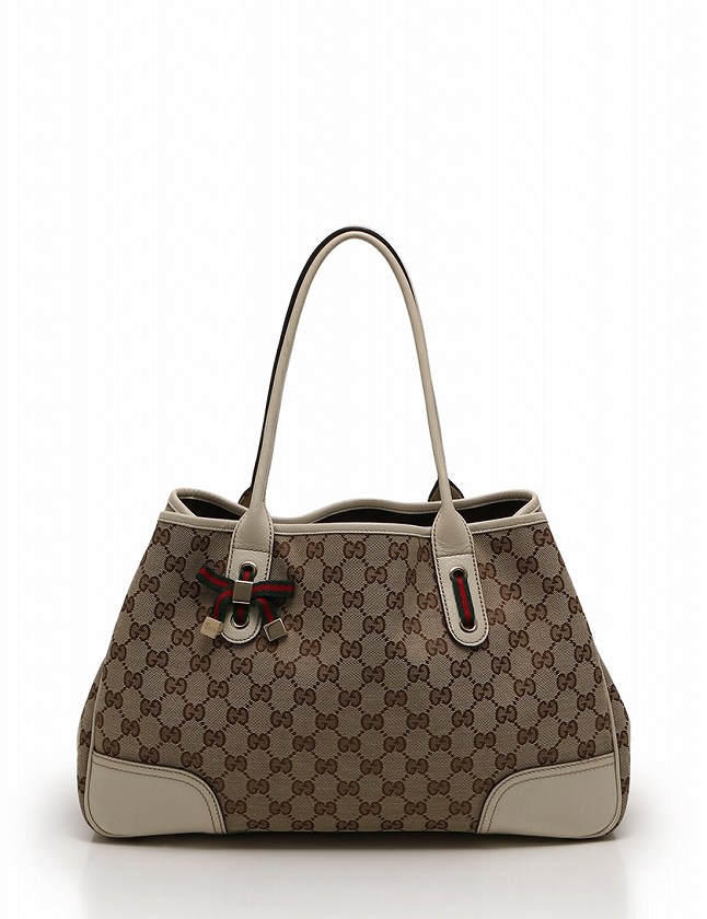 グッチ GGキャンバス/レザー トートバッグ GUCCI ベージュ/ホワイト グッチ GUCCI トートバッグ GGキャンバス ベージュ 白