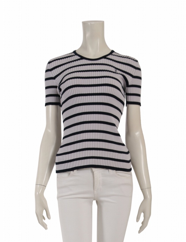 シャネル CHANEL ニット セーター ココマーク グレー ネイビー 98P L