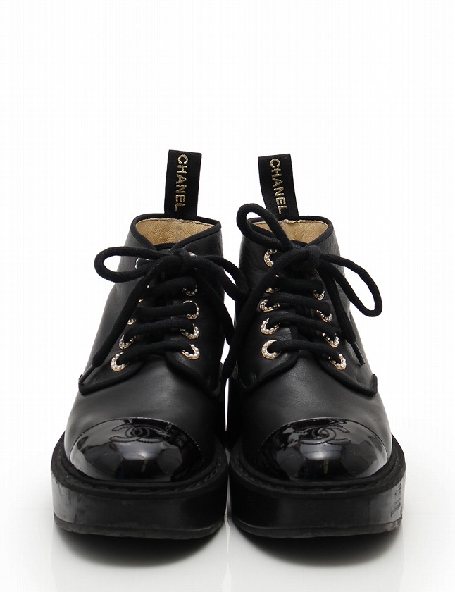 シャネル CHANEL ショートブーツ ココマーク 黒 ブラック 17B 23.5cm