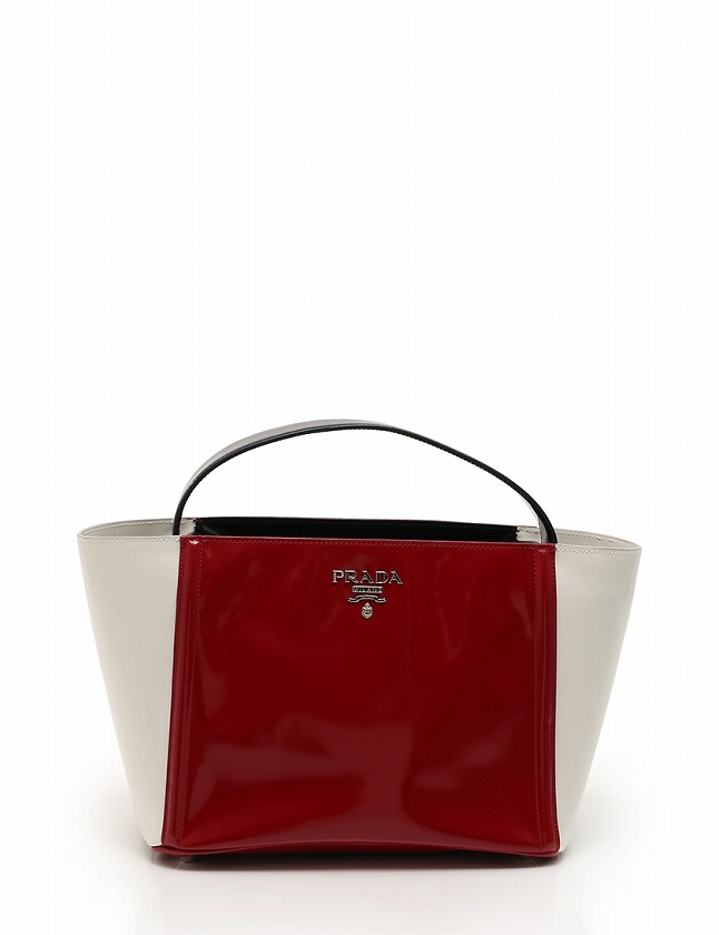 プラダ PRADA ハンドバッグ ショルダーバッグ 赤 レッド 白 エナメル