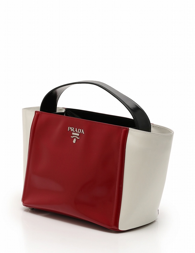 プラダ PRADA ハンドバッグ ショルダーバッグ 赤 レッド 白 エナメル 