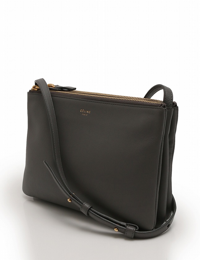 セリーヌ CELINE ショルダーバッグ ポシェット トリオ グレー レザー 
