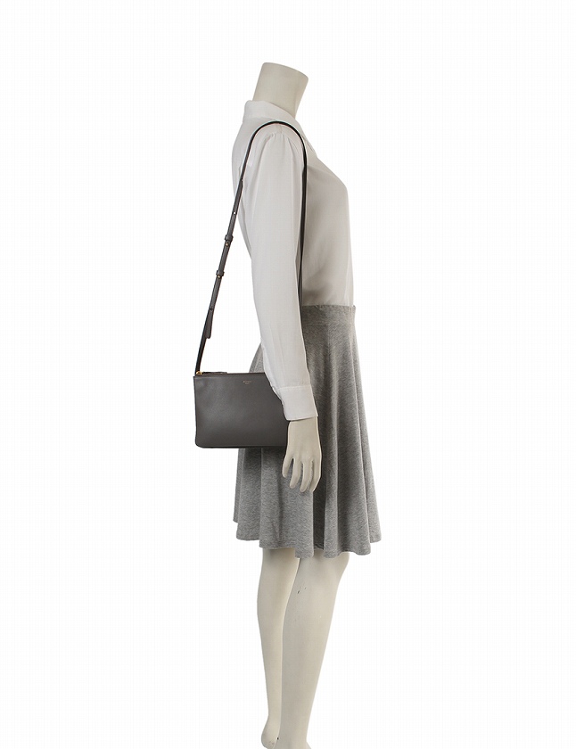 セリーヌ CELINE ショルダーバッグ ポシェット トリオ グレー レザー 