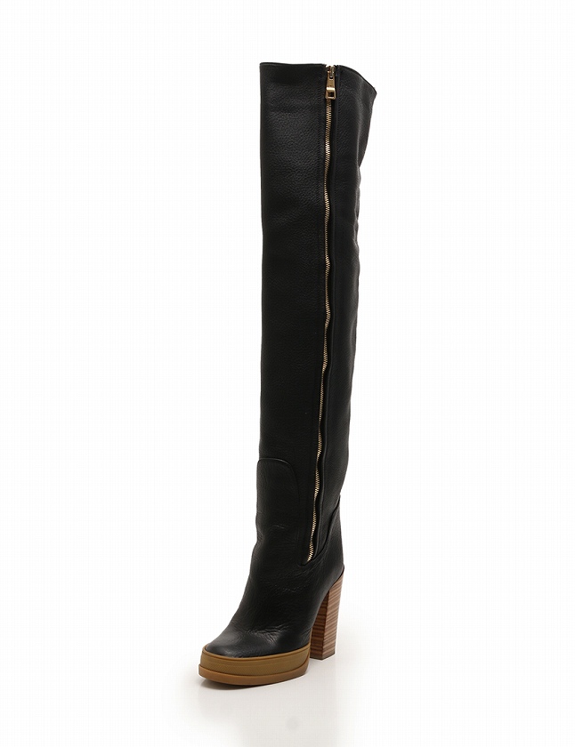 クロエ CHLOE ニーハイブーツ ヒール 黒 ブラック 24cm シューズ 37 