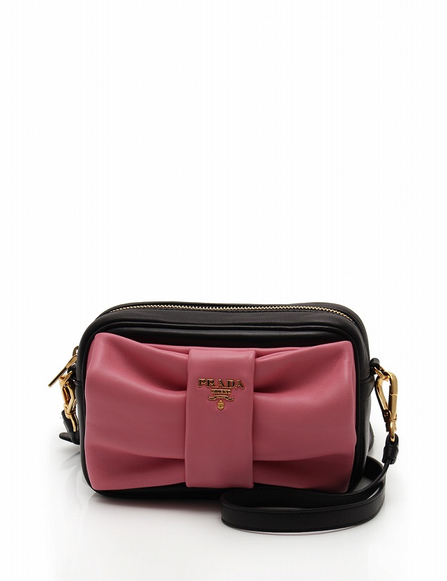 プラダ PRADA ショルダーバッグ リボン ピンク 黒 レザー BP0166 保存  