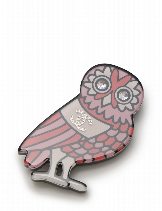 シャネル CHANEL ブローチ フクロウ 白 ピンク クリア G18 C