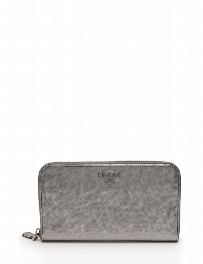 プラダ PRADA 長財布 ラウンドファスナー シルバー 小物 サフィアーノ 