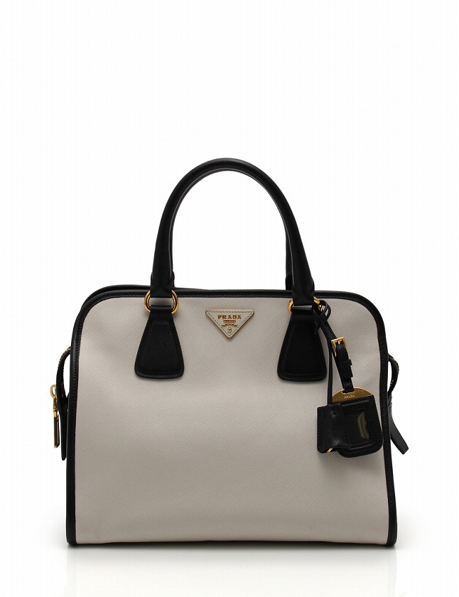 プラダ PRADA ハンドバッグ 白 黒 バイカラー サフィアーノレザー 