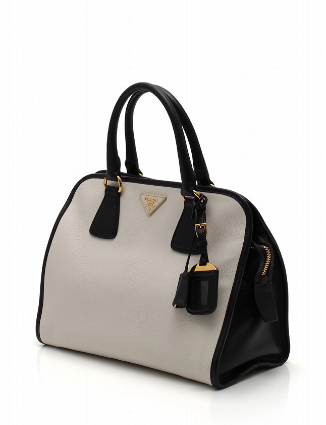 プラダ PRADA ハンドバッグ 白 黒 バイカラー サフィアーノレザー 