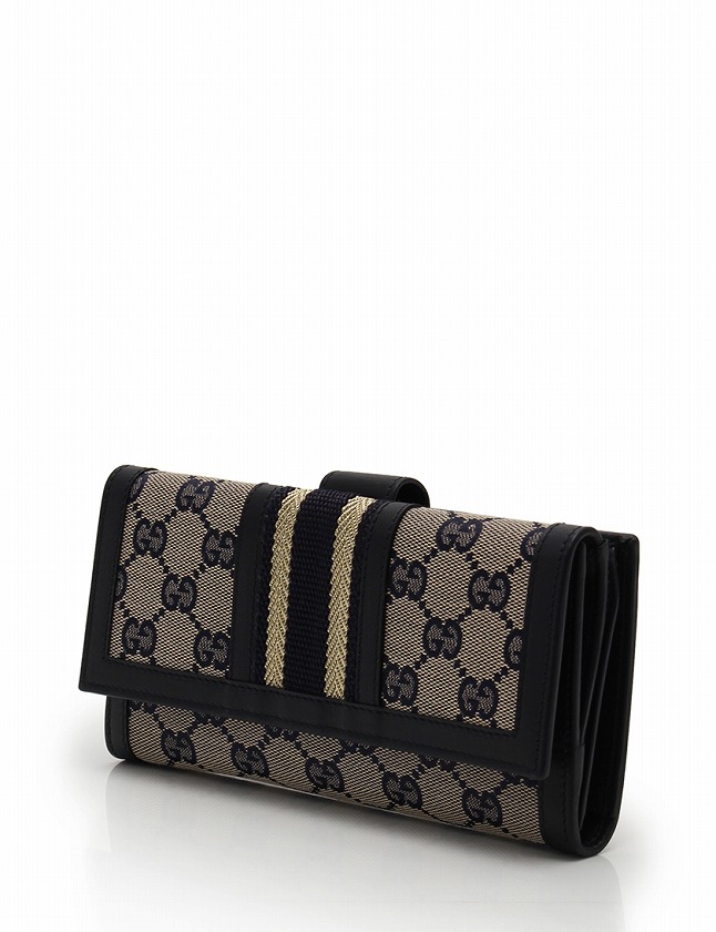グッチ GUCCI 長財布 ベージュ ネイビー 小物 GGキャンバス レザー 