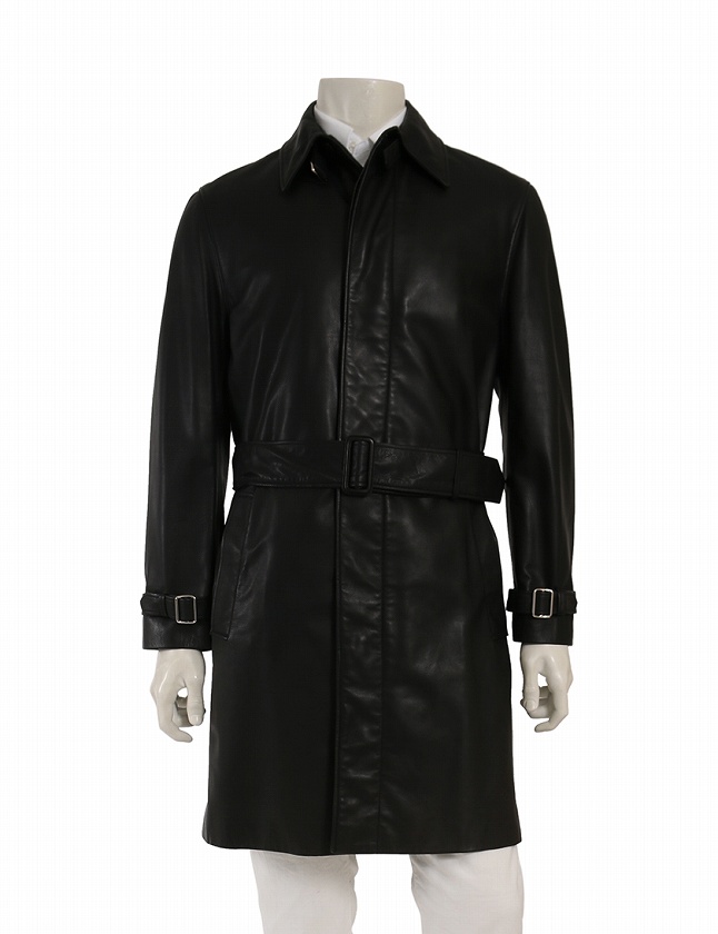 エルメス HERMES ステンカラーコート レザーコート 黒 ブラック XL  