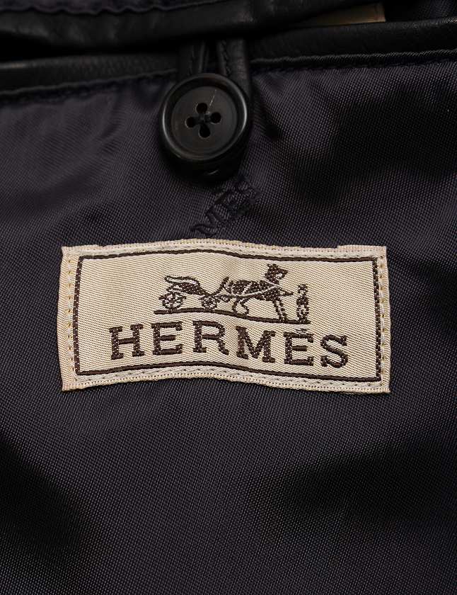 エルメス HERMES ステンカラーコート レザーコート 黒 ブラック XL