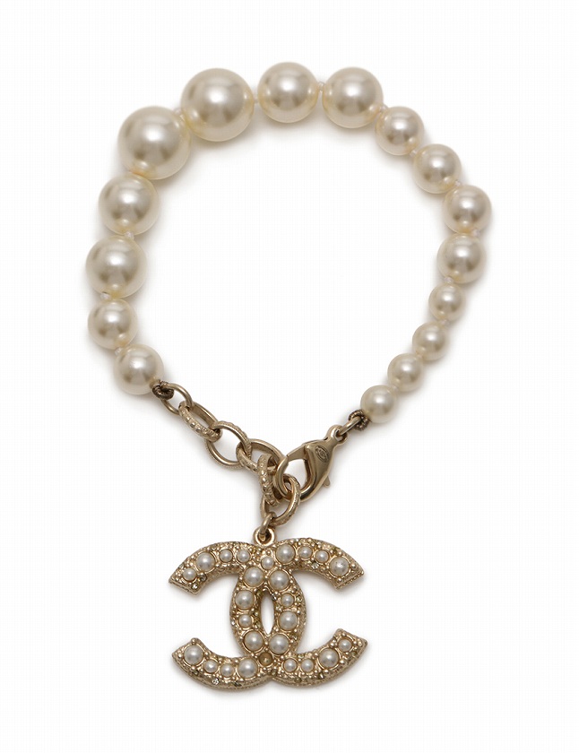 シャネル CHANEL ブレスレット ココマーク シャンパンゴールド 白 14B 