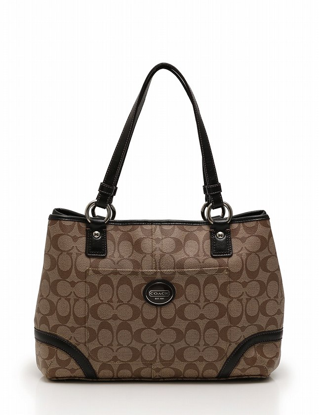COACH 黒と茶色のトートバッグ コーチ COACH トートバッグ ショルダーバッグ マホガニー ヘリテージ