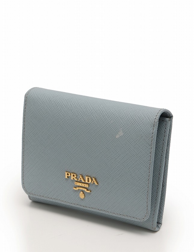 プラダ PRADA 財布 三つ折り 水色 ライトブルー 小物 サフィアーノ 