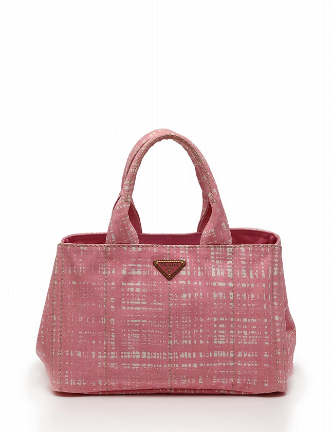 プラダ PRADA トートバッグ カナパ ピンク 白 チェック キャンバス 