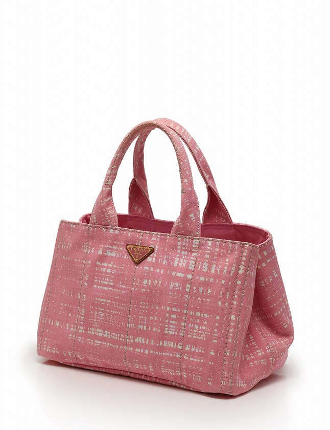 プラダ PRADA トートバッグ カナパ ピンク 白 チェック キャンバス 