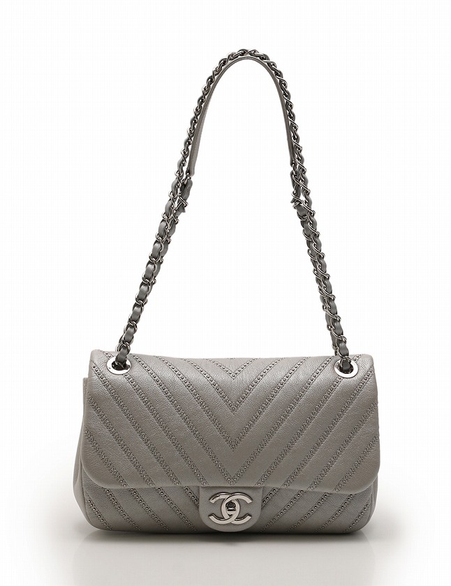 シャネル CHANEL ショルダーバッグ Vステッチ ダブルチェーン シルバー  
