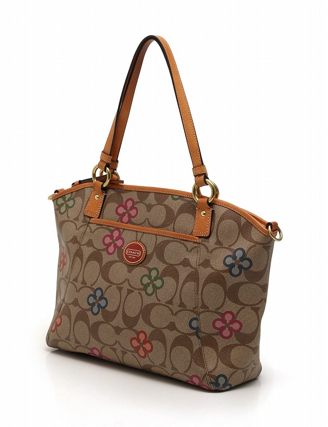 美品◎コーチ　COACH トートバッグ　ナイロンレザー　茶色　ワンショルダー コーチ ショルダーバッグ レディース ブランド COACH