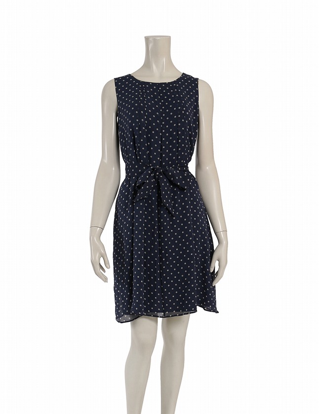 アルマーニ コレツィオーニ Armani Collezioni ワンピース ノースリーブ ネイビー 紺 白 S ミニ丈 ドット 38 シルク100 ベルト付き レディース 114 ベクトルパーク