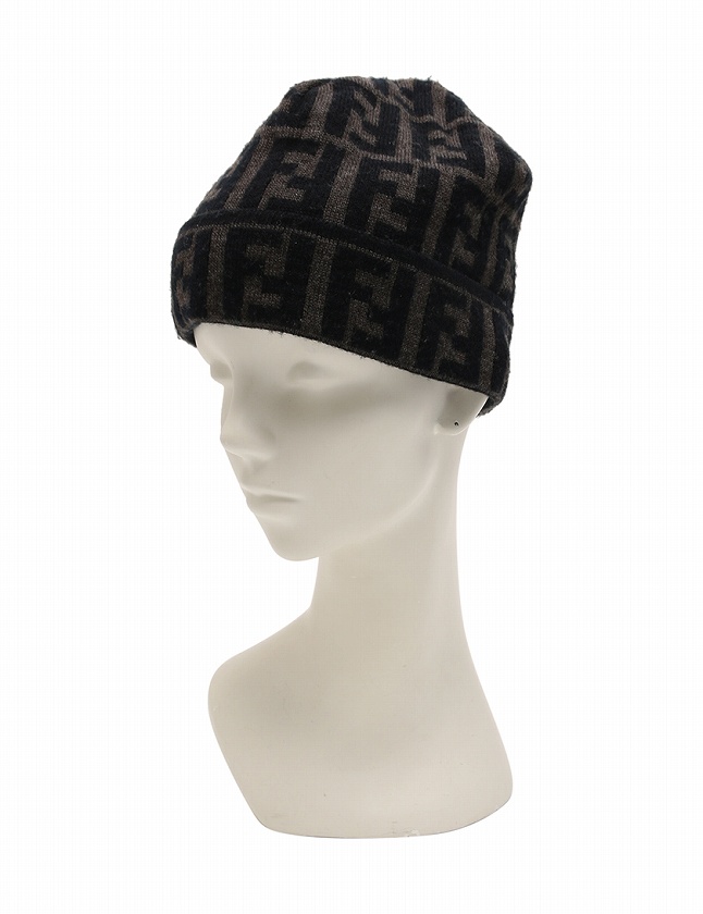 フェンディ FENDI ニット帽 帽子 ニットキャップ ズッカ柄 グレー 