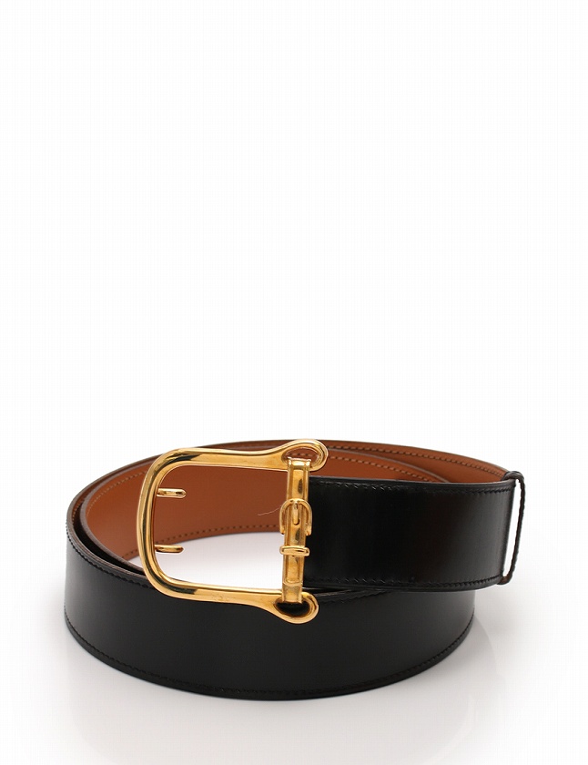 エルメス HERMES ベルト 革ベルト 黒 ブラック ゴールド 〇K刻印 小物 