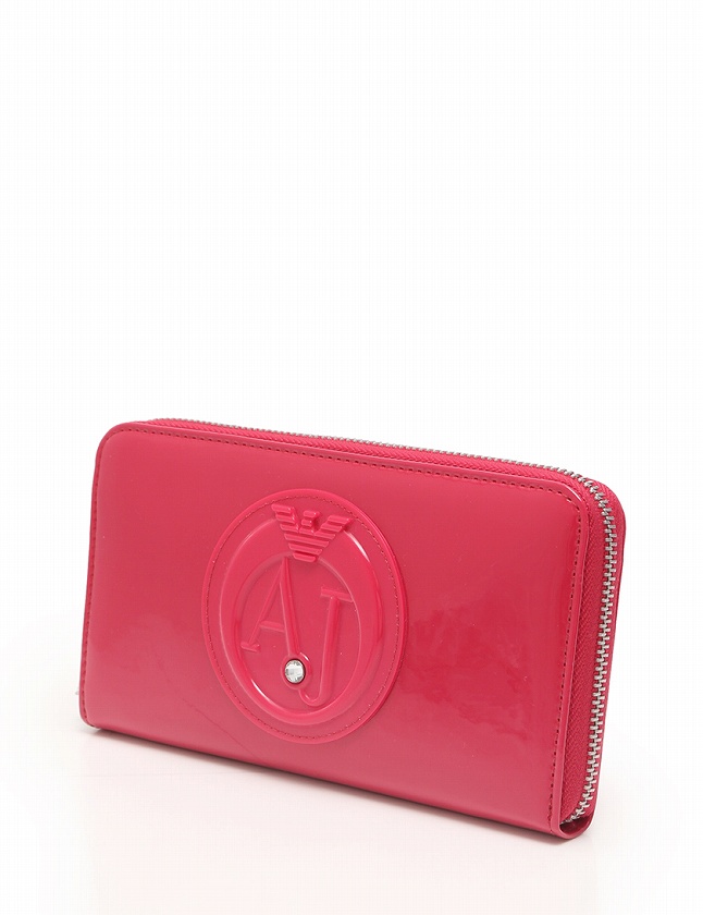 ARMANI JEANS エナメル長財布 ピンク アルマーニ ジーンズ ARMANI JEANS 長財布 ラウンドファスナー ピンク