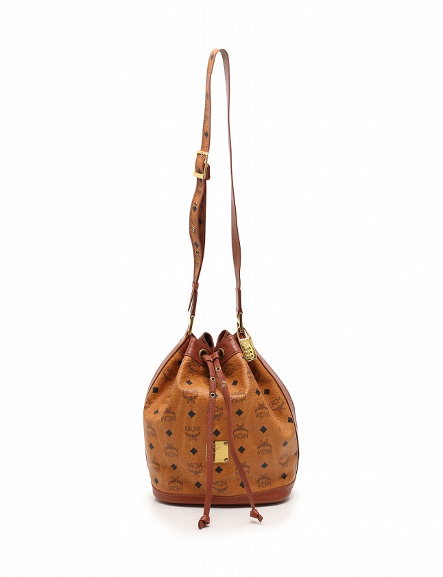 エムシーエム MCM ショルダーバッグ 巾着 コニャック キャメル 茶色 総  