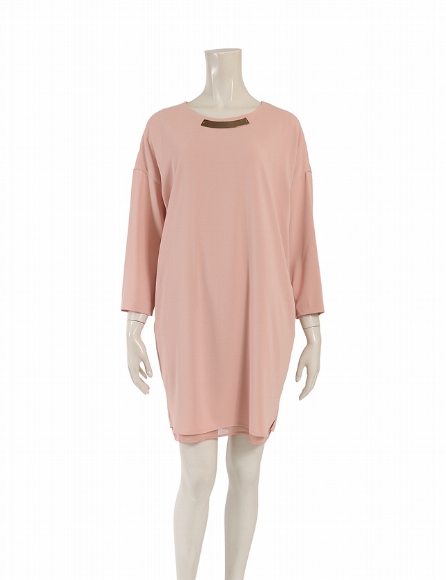 アドーア ADORE ワンピース ピンク S 七分袖 ミニ丈 無地 36 メタル  