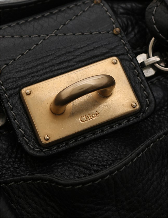 Chloé ブラックレザー ハンドバッグ ゴールドロック付き　パディントン クロエ Chloe レザー パディントン ロック ハンドバッグ