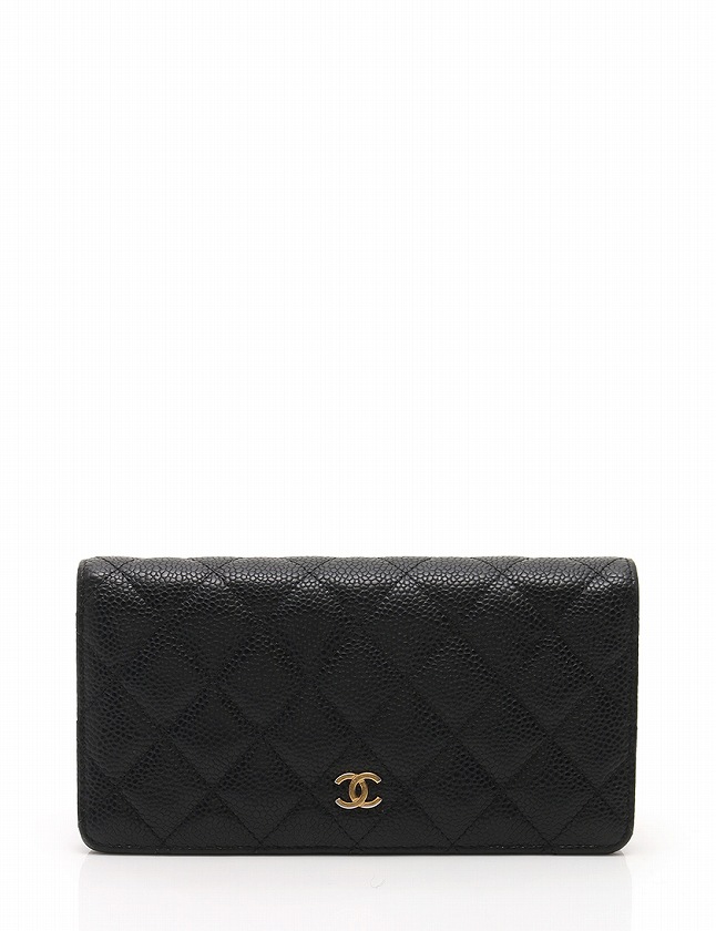シャネル CHANEL 長財布 マトラッセ キャビアスキン 黒 ブラック 