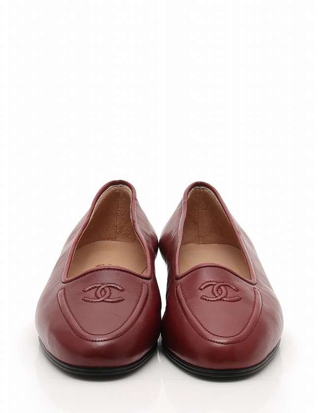 シャネル CHANEL パンプス ローファー ココマーク ワインレッド 赤茶 