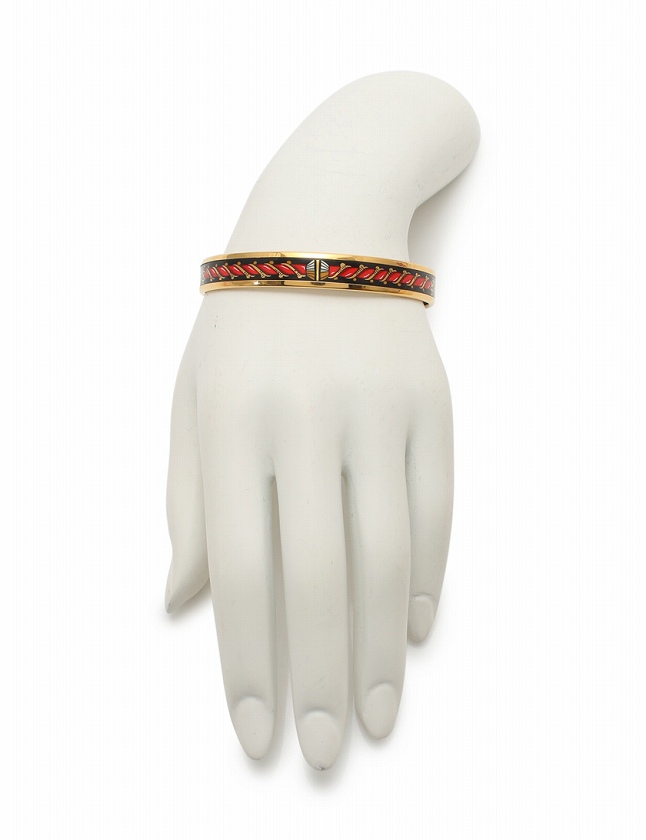 エルメス HERMES バングル ブレスレット エマイユ PM 黒 ゴールド 赤