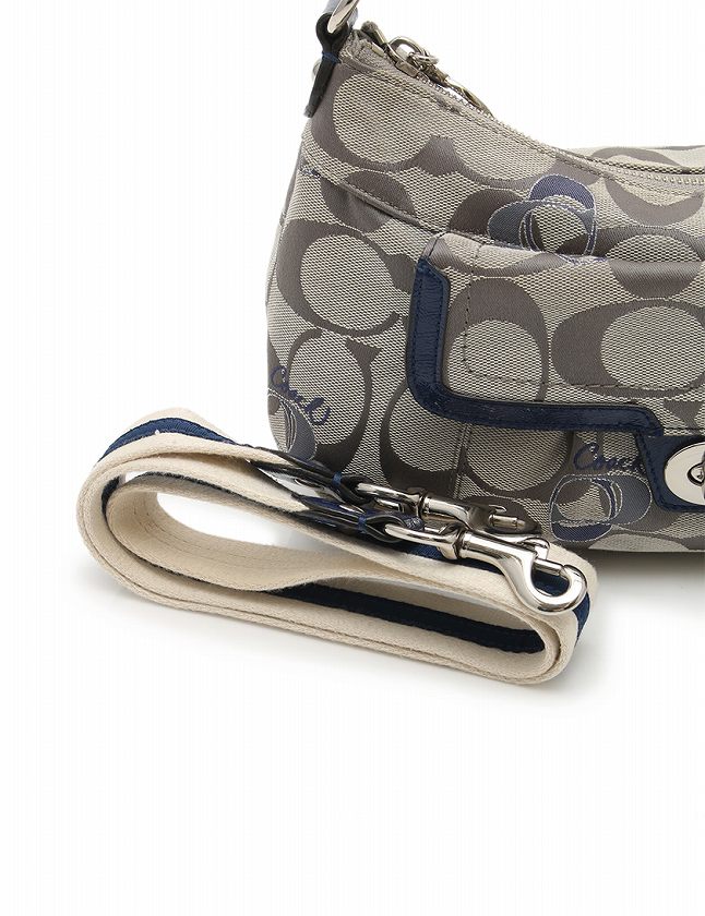 1円 ■極美品■ COACH コーチ F18756 グルービングハート ポピー キャンバス×レザー ショルダーバッグ グレー×ネイビー C1439rO コーチ COACH ショルダーバッグ ポピー シグネチャー グルービー