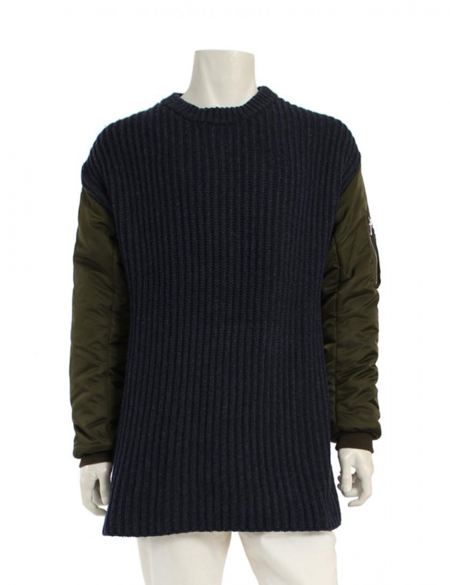 ディーゼル Diesel ニット セーター Ma 1 ネイビー 紺 カーキ トップス 長袖 クルーネック 無地 M レーヨン ナイロン 切替 メンズ 114 ベクトルパーク