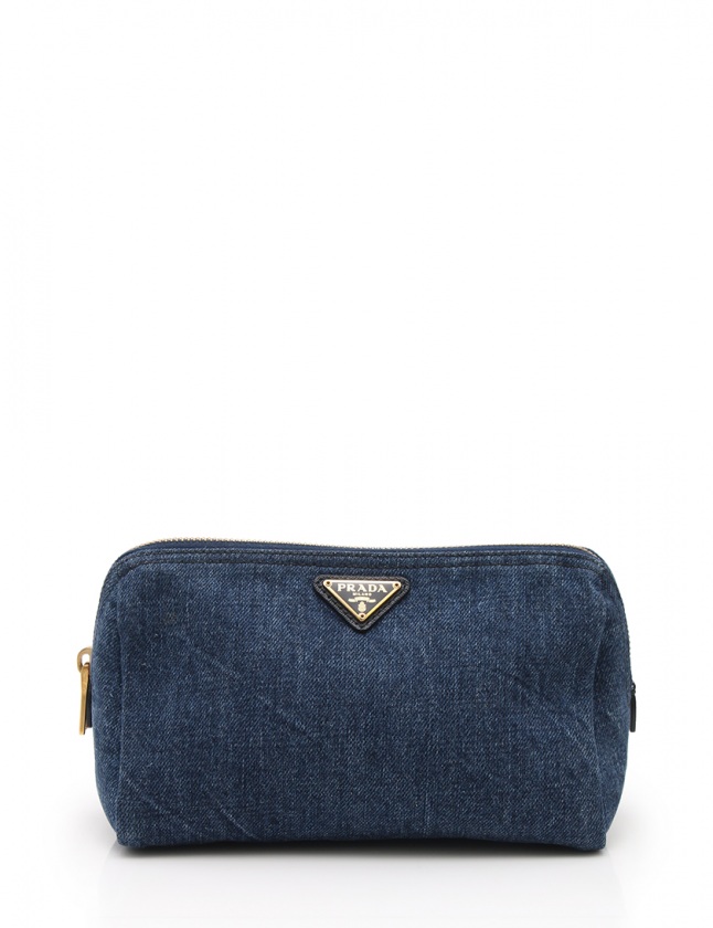 プラダ PRADA コスメポーチ 化粧ポーチ ネイビー 小物 デニム  