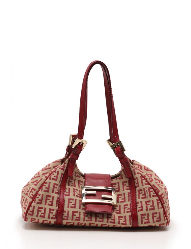 フェンディ FENDI ハンドバッグ ズッキーノ柄 ベージュ 赤 8BR437 