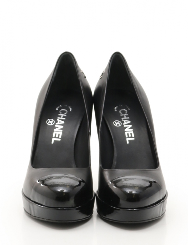 ★CHANEL ブラック エナメルハイヒール パンプス37.5 美品24.5cm CHANEL ブラック エナメル ハイヒール パンプス37.5 美品24.5cm