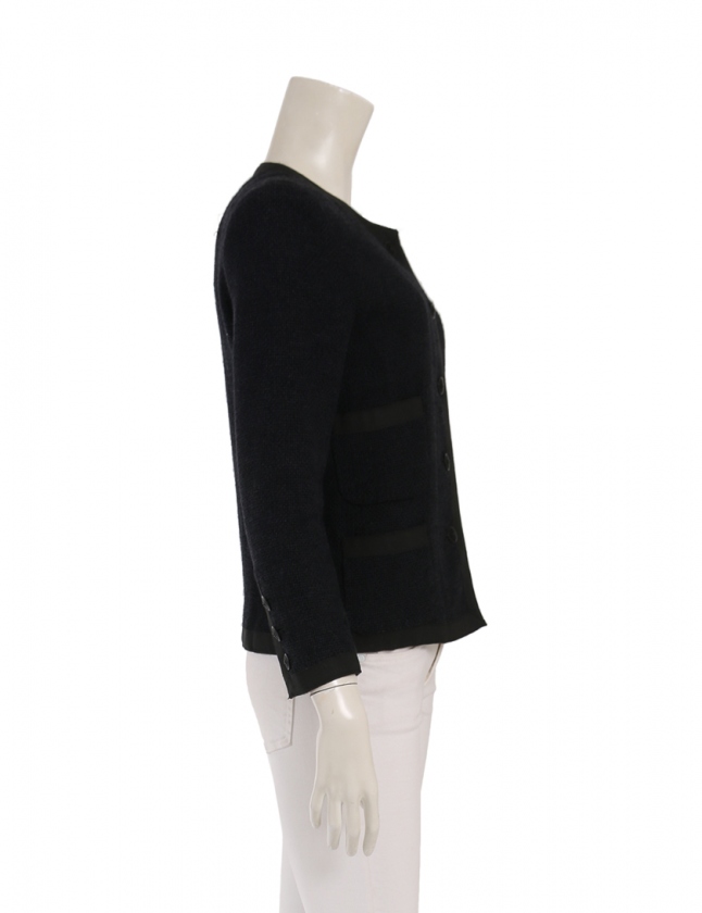 CHANEL ノーカラージャケット 36 ネイビー