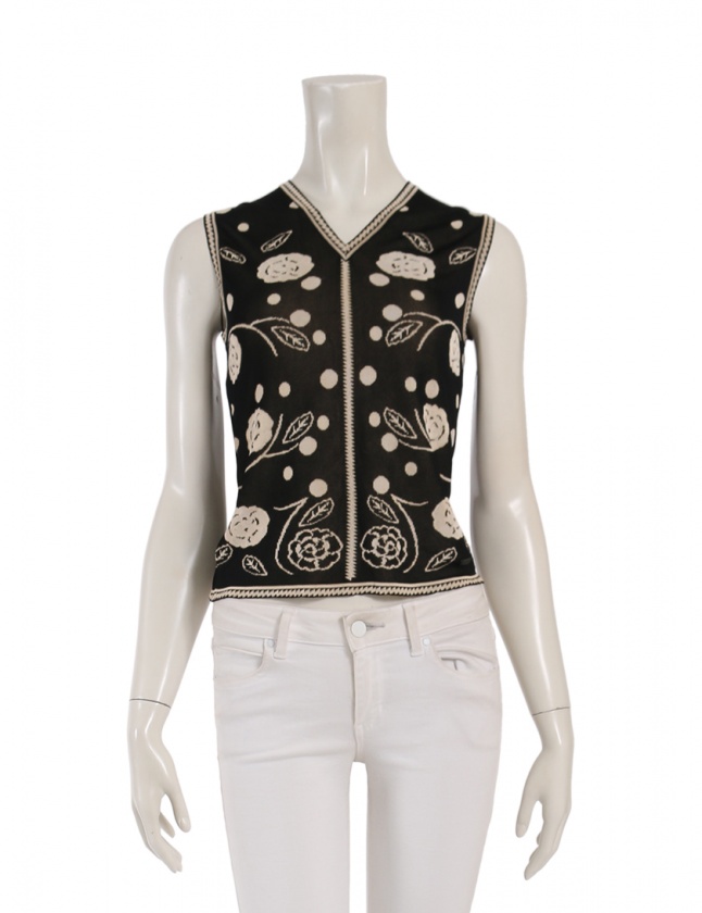 シャネル CHANEL カットソー ニット タンクトップ 黒 ベージュ 38  