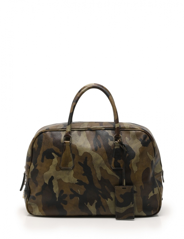 プラダ PRADA ビジネスバッグ ブリーフケース 迷彩 カーキ 茶色 黒 